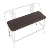 Lumisource Oregon Industrial Counter Bench in Vintage White Metal & Espresso Wood-Pressed Grain Bamboo