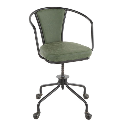 Lumisource Oregon Industrial Upholstered Task Chair in Black Metal and Green Faux Leather