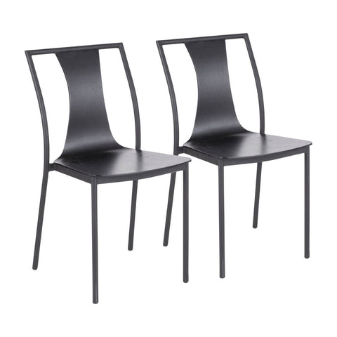 Lumisource Osaka Contemporary Chair in Black Metal and Black Wood - Set of 2