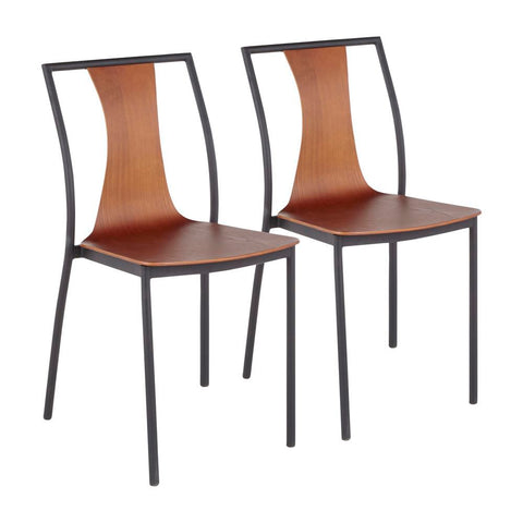 Lumisource Osaka Contemporary Chair in Black Metal and Walnut Wood - Set of 2