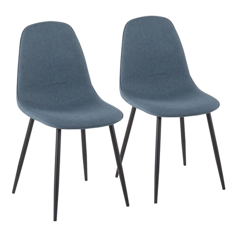 Lumisource Pebble Contemporary Chair in Black Steel and Blue Fabric - Set of 2