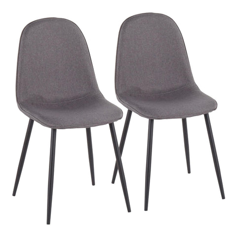 Lumisource Pebble Contemporary Chair in Black Steel and Charcoal Fabric - Set of 2