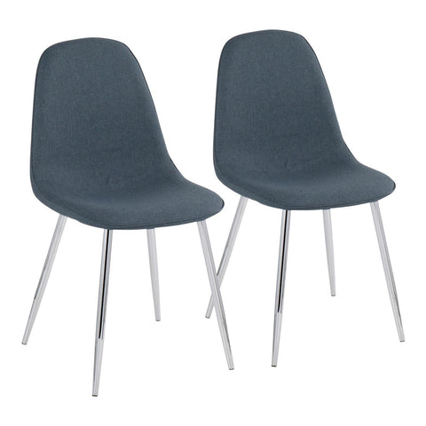 Lumisource Pebble Contemporary Chair in Chrome and Blue Fabric - Set of 2
