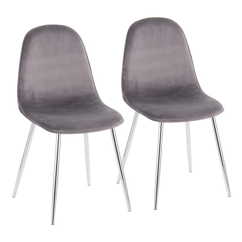 Lumisource Pebble Contemporary Chair in Chrome and Grey Velvet - Set of 2