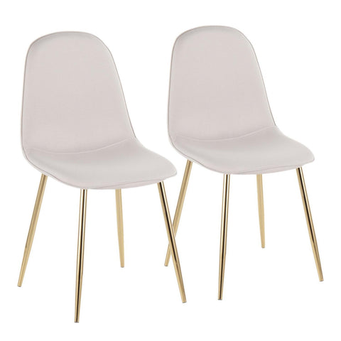 Lumisource Pebble Contemporary Chair in Gold Steel and Beige Fabric - Set of 2