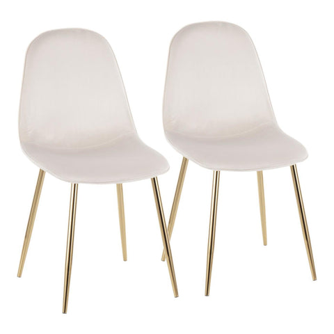 Lumisource Pebble Contemporary Chair in Gold Steel and Cream Velvet - Set of 2