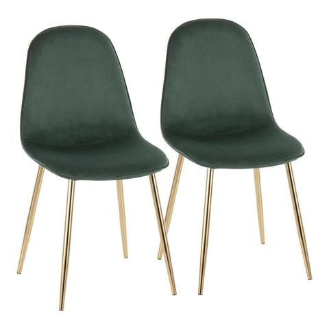 Lumisource Pebble Contemporary Chair in Gold Steel and Green Velvet - Set of 2