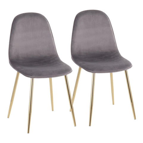 Lumisource Pebble Contemporary Chair in Gold Steel and Grey Velvet - Set of 2