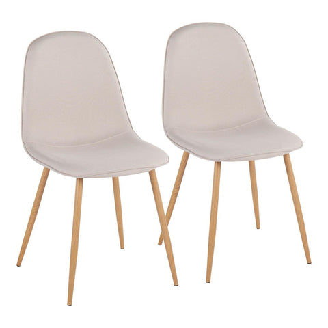Lumisource Pebble Contemporary Chair in Natural Wood Metal and Beige Fabric - Set of 2