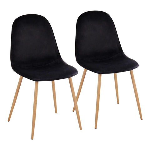 Lumisource Pebble Contemporary Chair in Natural Wood Metal and Black Velvet - Set of 2