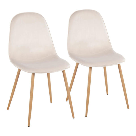 Lumisource Pebble Contemporary Chair in Natural Wood Metal and Cream Velvet - Set of 2