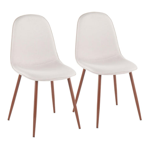 Lumisource Pebble Contemporary Chair in Walnut Metal and Beige Fabric - Set of 2
