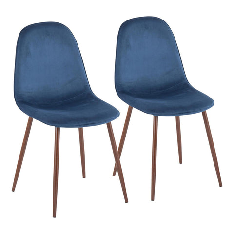 Lumisource Pebble Contemporary Chair in Walnut Metal and Blue Velvet - Set of 2