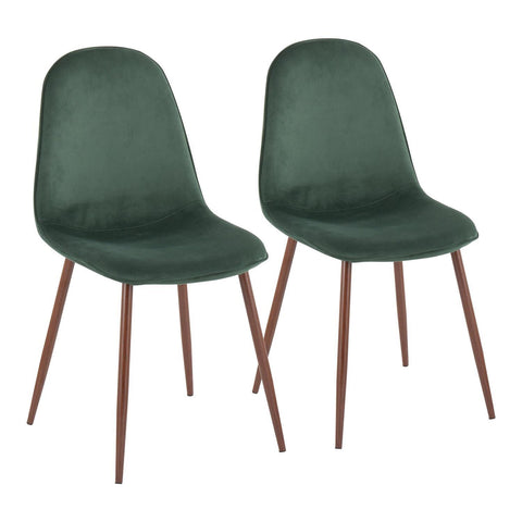 Lumisource Pebble Contemporary Chair in Walnut Metal and Green Velvet - Set of 2