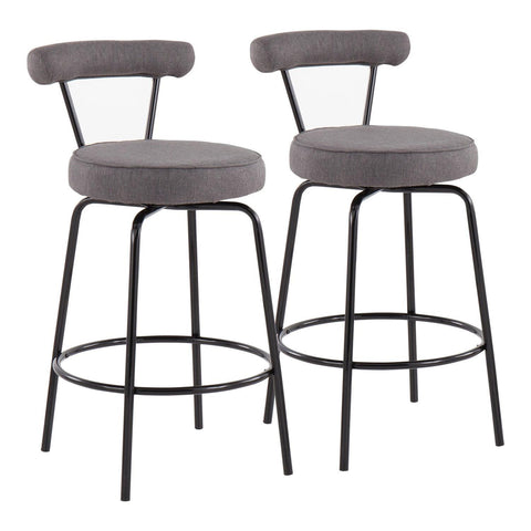 Lumisource Rhonda Contemporary Counter Stool in Black Steel and Charcoal Fabric - Set of 2