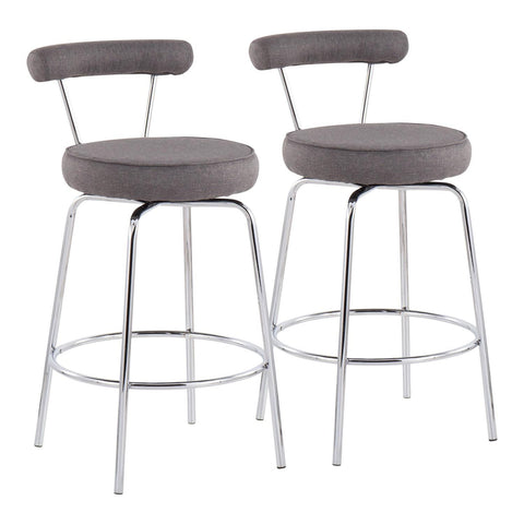 Lumisource Rhonda Contemporary Counter Stool in Chrome and Charcoal Fabric - Set of 2