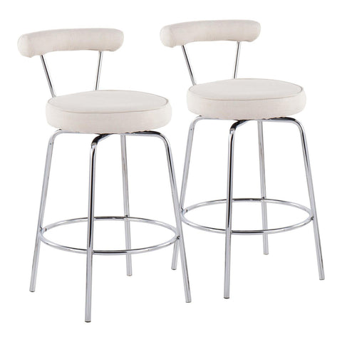 Lumisource Rhonda Contemporary Counter Stool in Chrome and Cream Fabric - Set of 2