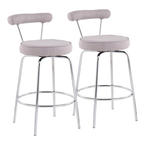 Lumisource Rhonda Contemporary Counter Stool in Chrome and Light Grey Fabric - Set of 2