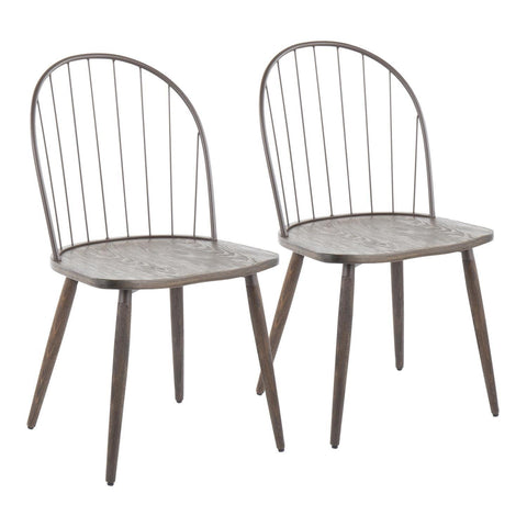 Lumisource Riley Industrial High Back Armless Chair in Bronze Metal and Dark Walnut Wood - Set of 2