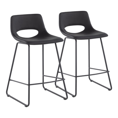 Lumisource Robbi Contemporary Counter Stool in Black Steel and Black Faux Leather - Set of 2