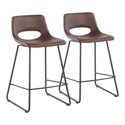 Lumisource Robbi Contemporary Counter Stool in Black Steel and Brown Faux Leather - Set of 2