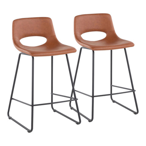 Lumisource Robbi Contemporary Counter Stool in Black Steel and Camel Faux Leather - Set of 2