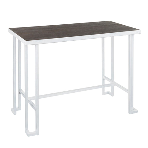 Lumisource Roman Industrial Counter Table in Vintage White Metal and Espresso Wood-Pressed Grain Bamboo