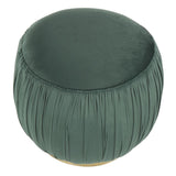 Lumisource Ruched Contemporary Ottoman in Gold Metal and Emerald Green Velvet