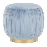 Lumisource Ruched Contemporary Ottoman in Gold Metal and Powder Blue Velvet