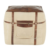 Lumisource Samson Industrial Pouf in Sand Canvas and Espresso Leather