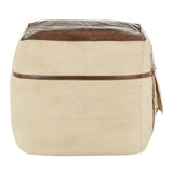 Lumisource Samson Industrial Pouf in Sand Canvas and Espresso Leather