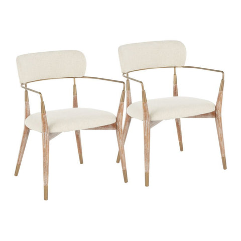 Lumisource Savannah Contemporary Chair in White Washed Wood and Cream Noise Fabric with Copper Accent - Set of 2