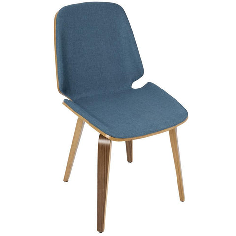 Lumisource Serena Mid-Century Modern Dining Chair in Walnut with Blue Fabric - Set of 2
