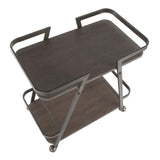 Lumisource Seven Industrial Bar Cart in Antique Metal and Espresso Wood-Pressed Grain Bamboo