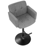 Lumisource Stout Contemporary Adjustable Barstool with Swivel in Black with Grey Fabric