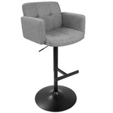 Lumisource Stout Contemporary Adjustable Barstool with Swivel in Black with Grey Fabric