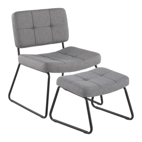 Lumisource Stout Contemporary Lounge Chair and Ottoman Set in Black Steel and Grey Fabric