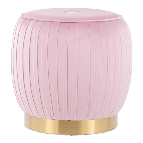 Lumisource Tania Glam Ottoman in Gold Steel and Pink Velvet