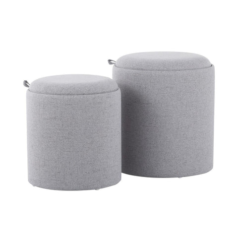 Lumisource Tray Contemporary Nesting Ottoman Set in Grey Fabric and Natural Wood