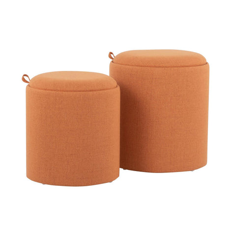 Lumisource Tray Contemporary Nesting Ottoman Set in Orange Fabric and Natural Wood