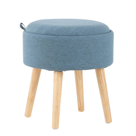 Lumisource Tray Contemporary Stool in Natural Wood and Blue Fabric