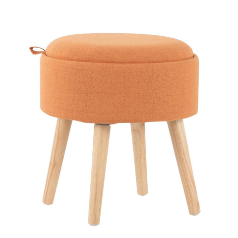 Lumisource Tray Contemporary Stool in Natural Wood and Orange Fabric