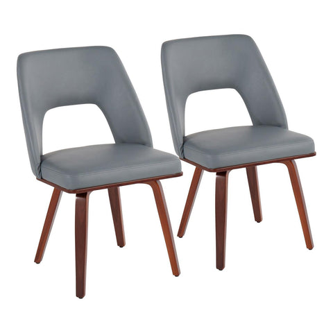 Lumisource Triad Mid-Century Modern Upholstered Chair in Walnut Bamboo and Grey Faux Leather - Set of 2