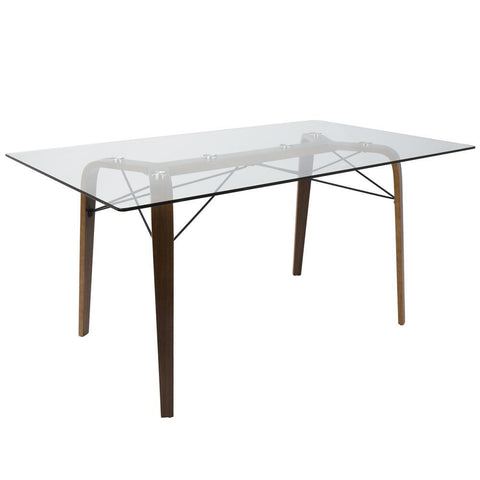 Lumisource Trilogy Mid-Century Modern Dining Table in Walnut and Clear Glass