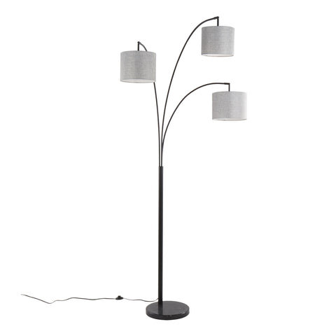 Lumisource Willow Contemporary Floor Lamp in Black Steel, Black Marble, and Grey Linen
