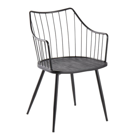 Lumisource Winston Farmhouse Chair in Black Metal and Black Wood