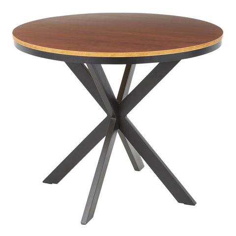 Lumisource X Pedestal Industrial Dinette Table with Black Metal and Walnut Wood