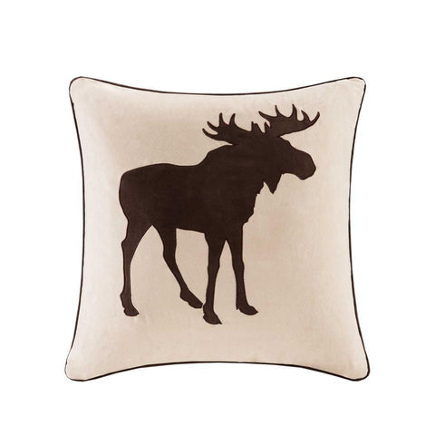 Madison Park Moose Embroidered Suede Square Pillow Square Pillow 20x20"