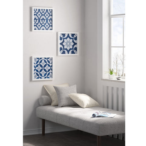 Madison Park Patterned Tiles Paper Printed with Gel Coat and Framed Wall Decor 3 Piece Set