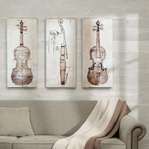 Madison Park Violin Study Set Printed Canvas With Hand Embellishment 3 Piece Set